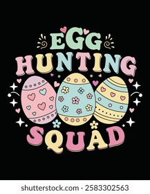 Egg hunting squad easter sunday typography t shirt design vector