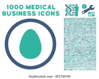 Egg icon with 1000 medical commerce cobalt and cyan vector pictograms. Design style is flat bicolor symbols, white background.
