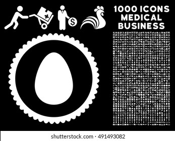 Egg icon with 1000 medical commercial white vector pictograms. Clipart style is flat symbols, black background.