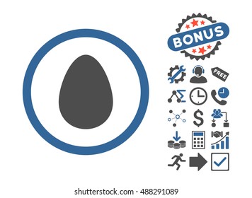 Egg icon with bonus design elements. Vector illustration style is flat iconic bicolor symbols, cobalt and gray colors, white background.