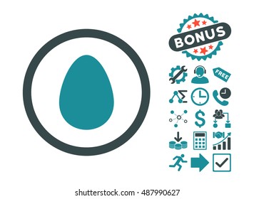 Egg icon with bonus pictogram. Vector illustration style is flat iconic bicolor symbols, soft blue colors, white background.