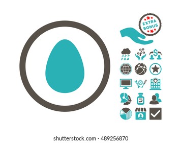 Egg icon with bonus pictograph collection. Vector illustration style is flat iconic bicolor symbols, grey and cyan colors, white background.