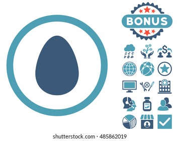 Egg icon with bonus symbols. Vector illustration style is flat iconic bicolor symbols, cyan and blue colors, white background.