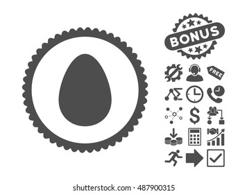 Egg icon with bonus symbols. Vector illustration style is flat iconic symbols, gray color, white background.