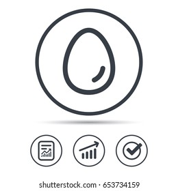 Egg icon. Breakfast food symbol. Report document, Graph chart and Check signs. Circle web buttons. Vector