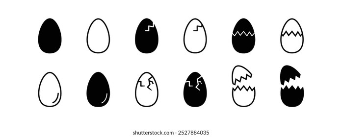 Egg icon Broken set eggs sign. Outline element. Black line style. Vector illustration
