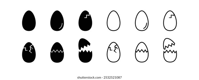 Egg icon Broken set eggs sign. Outline element. Black line style. Vector illustration