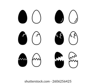 Egg icon Broken set eggs sign. Outline element. Black line style. Vector illustration