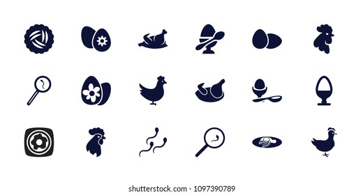 Egg icon. collection of 18 egg filled icons such as chicken, nest, rooster, search sperm. editable egg icons for web and mobile.