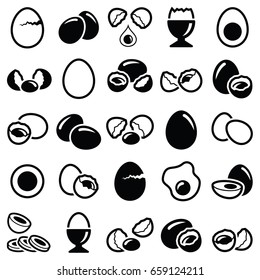 Egg Icon Collection - Vector Outline And Silhouette Illustration