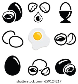 Egg icon collection - vector outline and silhoutte illustration