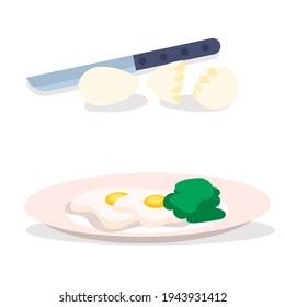 Egg icon, cooked scrambled eggs. Healthy breakfast. Vector illustration in modern flat style. The object is isolated on a white background.