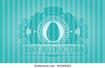 icono de huevo y texto de reducción de costes emblema de color turquesa. Barras de fondo exquisito. Ilustración intensa. 
