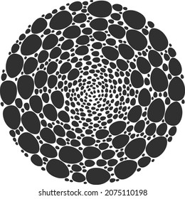 Ei-Ikone curl rund Mosaik. Eier werden in eine Struktur des Cluster-Zyklus-Mosaiks eingeordnet. Abstraktes, sphärisches Cluster-Mosaik, das aus regulären Eizellern entworfen wurde.