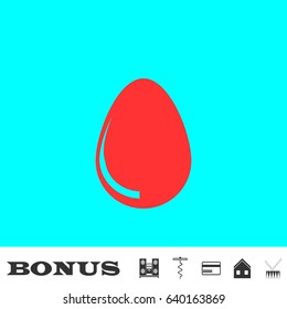 Egg icon flat. Red pictogram on blue background. Vector illustration symbol and bonus buttons Music center, corkscrew, credit card, house, drum