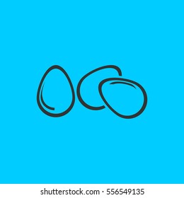 Egg icon flat. Simple vector black pictogram on blue background
