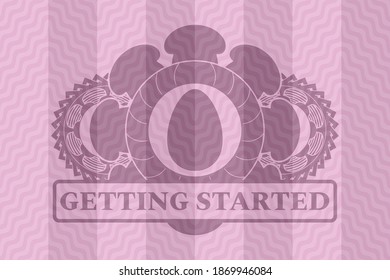 egg icon and Getting Started text pink wavy realistic badge. Curve fancy background. Illustration. 