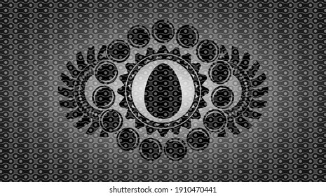 egg icon inside black abstract emblem. Pattern classic background. Intense illustration. 