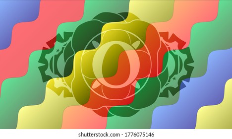 egg icon inside Colorful candy emblem. Curvy graceful background. Intense illustration. 