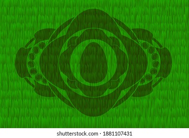 egg icon inside green pasture grass realistic emblem. Eco classic background. Intense illustration. 