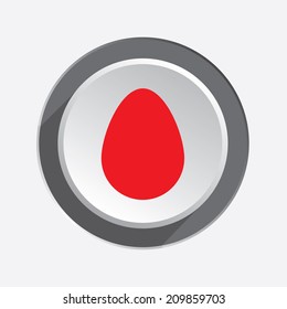 Egg icon. Life, start, begin symbol. Red silhouette on 3d round grey button with shadow. Vector isolated