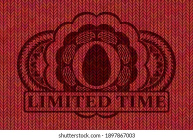 Ei Icon und Zeitbegrenzung Red Wolle Gewebe realistisches Emblem. Kleidung exquisiter Hintergrund. Intensive Illustration. 