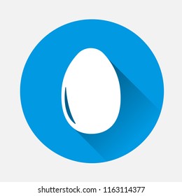 Egg  icon on blue background. Flat image egg with long shadow. Layers grouped for easy editing illustration. For your design.