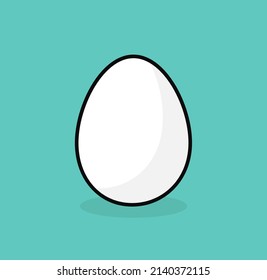 Egg icon on blue background. Cartoon white egg vector illustration.