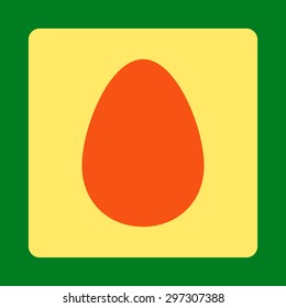 Egg icon from Primitive Buttons OverColor Set. This rounded square flat button is drawn with orange and yellow colors on a green background.