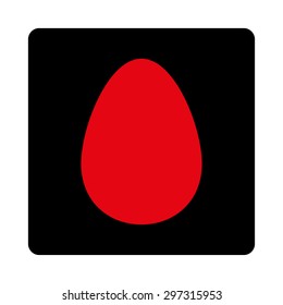 Egg icon from Primitive Buttons OverColor Set. This rounded square flat button is drawn with intensive red and black colors on a white background.