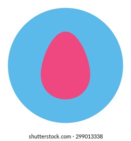 Egg icon from Primitive Round Buttons OverColor Set. This round flat button is drawn with pink and blue colors on a white background.