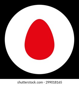 Egg icon from Primitive Round Buttons OverColor Set. This round flat button is drawn with red and white colors on a black background.