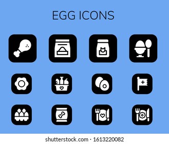 egg icon set. 12 filled egg icons.  Simple modern icons such as: Chicken, Fried egg, Eggs, Food, Boiled Christian, Breakfast