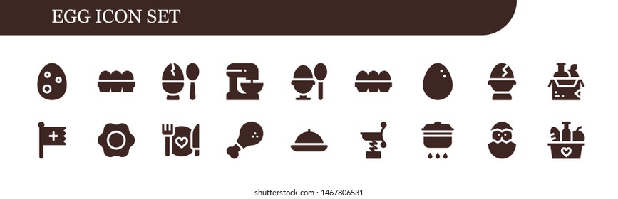 egg icon set. 18 filled egg icons.  Collection Of - Egg, Eggs, Beater, Boiled Food, Christian, Fried Chicken, Spring, Cooking, Chick