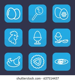 Egg icon. set of 9 outline egg icons such as rooster, nest, chicken