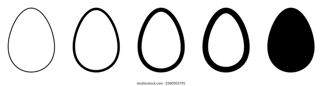 Egg icon. Set of black linear egg icons. Egg symbol. Vector illustration