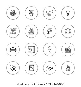 Egg icon set. collection of 16 outline egg icons with beater, boiled egg, breakfast, chicken, cereal, easter bunny, food, fried chicken icons.