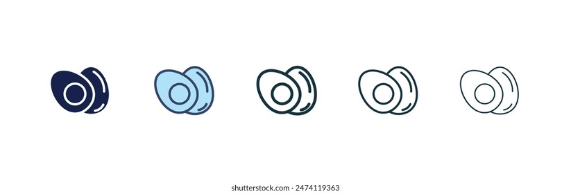 Ei-Icon-Set. Ei-Schale-Vektorgrafik-Symbol. Gekochte Eier Melden Sie sich an schwarz gefüllt und umrissen Stil.