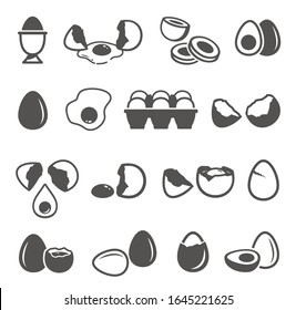 Egg icon set, natural fresh chicken product. Farm meal and healthy nutrition, organic ingredient. Ways to cook, store an egg Vector illustration