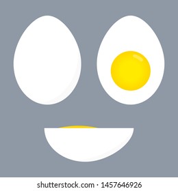 Egg icon set. Whole and half boiled eggs with yolk. Vector illustration.