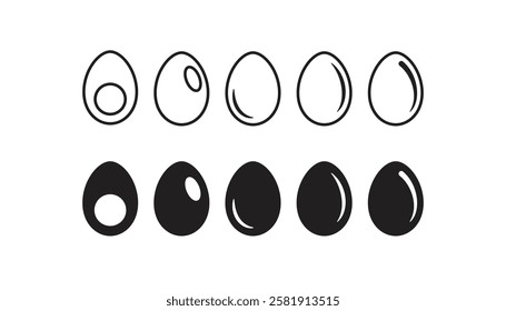 Egg icon, sign, symbol in black filled and outlined style.