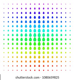Egg icon spectral halftone pattern. Vector egg items organized into halftone grid with vertical rainbow colors gradient. Designed for backgrounds, covers and abstraction compositions.