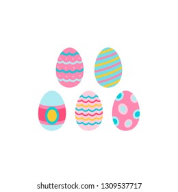 Egg icons with ornament for Easter holidays design isolated on white background. Easter egg flat icon. Easter illustration. Vector flat drawing.
