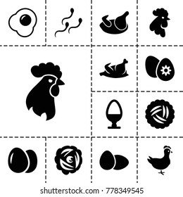 Egg icons. set of 13 editable filled egg icons such as nest, chicken, rooster