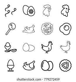 Egg icons. set of 16 editable outline egg icons such as chicken, nest, rooster, search sperm