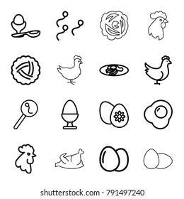 Egg icons. set of 16 editable outline egg icons such as chicken, nest, rooster, search sperm