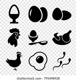 Egg icons. set of 9 editable filled egg icons such as chicken, sperm