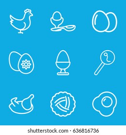 Egg icons set. set of 9 egg outline icons such as chicken, nest