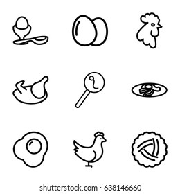 Egg icons set. set of 9 egg outline icons such as rooster, chicken, nest