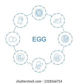 egg icons. Trendy 8 egg icons. Contain icons such as fried egg and bacon, boiled chicken, rooster, easter sperm, nest. icon for web and mobile.